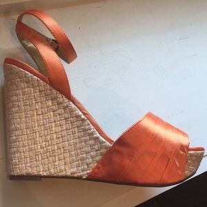 Orange satin wedges